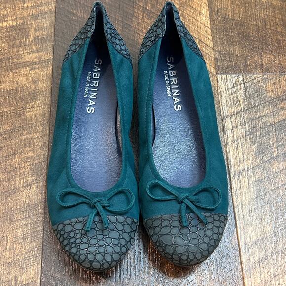 Sabrinas Suede Leather Flats - Emerald green Size 37 Made in Spain - Picture 1 of 7